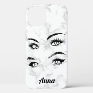 Cool Trendy White Marble, Eyes iPhone 12 Case