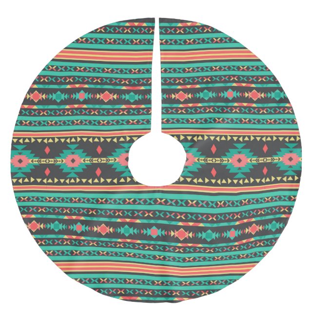 Cool tribal ethnic geometric pattern brushed polyester tree skirt (Front)