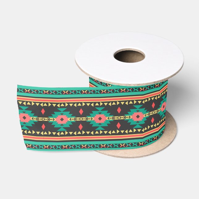 Cool tribal ethnic geometric pattern satin ribbon (Spool)