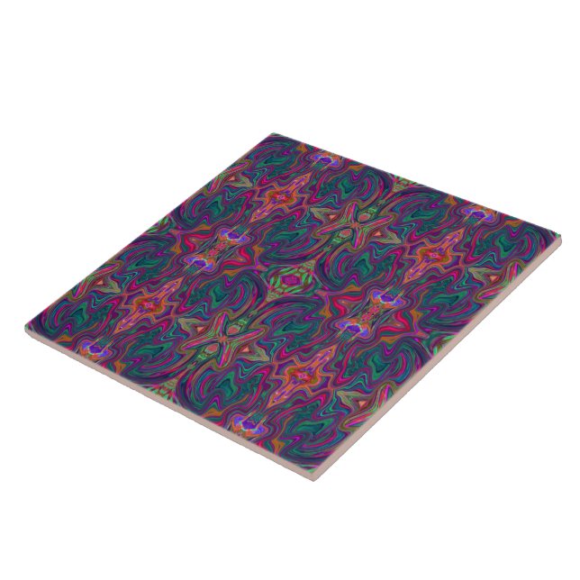 Cool Trippy Green, Orange and Purple Wavy Pattern Tile (Side)