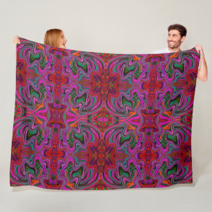 Cool Trippy Magenta, Red and Green Wavy Pattern Fleece Blanket