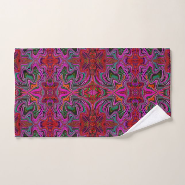 Cool Trippy Magenta, Red and Green Wavy Pattern Hand Towel (Hand Towel)