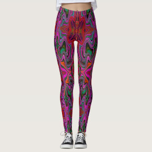 Cool Trippy Magenta, Red and Green Wavy Pattern Leggings