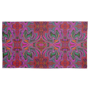 Cool Trippy Magenta, Red and Green Wavy Pattern Pillowcase