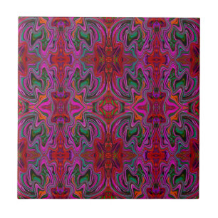 Cool Trippy Magenta, Red and Green Wavy Pattern Tile