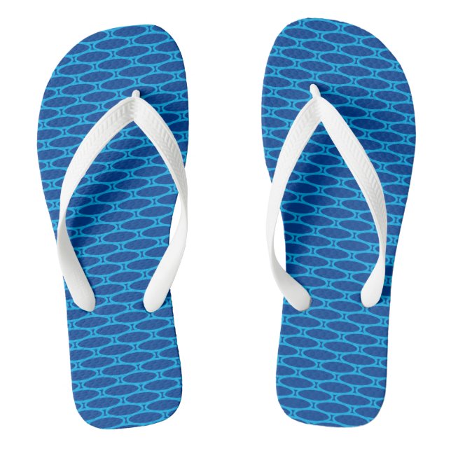 Cool Tropical Blue Repeating Geometric Pattern Flip Flops (Footbed)