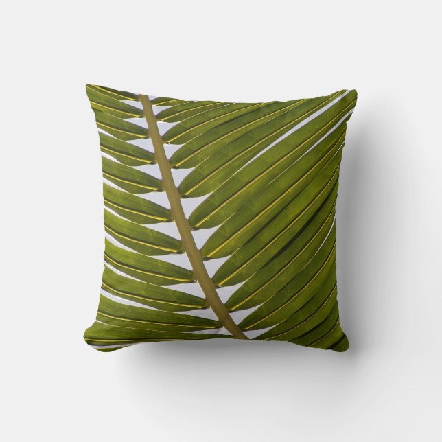 Cool Tropical Fern Green white hip leaf Throw Pillow (Front)