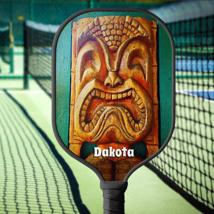 Cool Tropical Hawaii Tiki Bold Typography Name Pickleball Paddle
