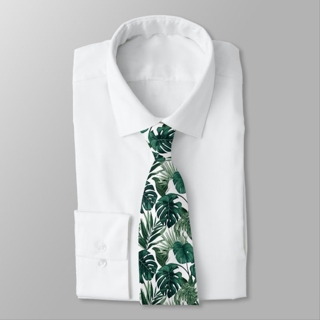 cool tropical leaf tiled pattern  tie (Tied)