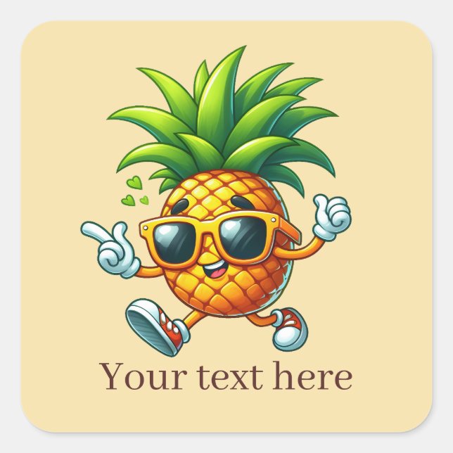 Cool Tropical pineapple add text Summer Square Sticker (Front)