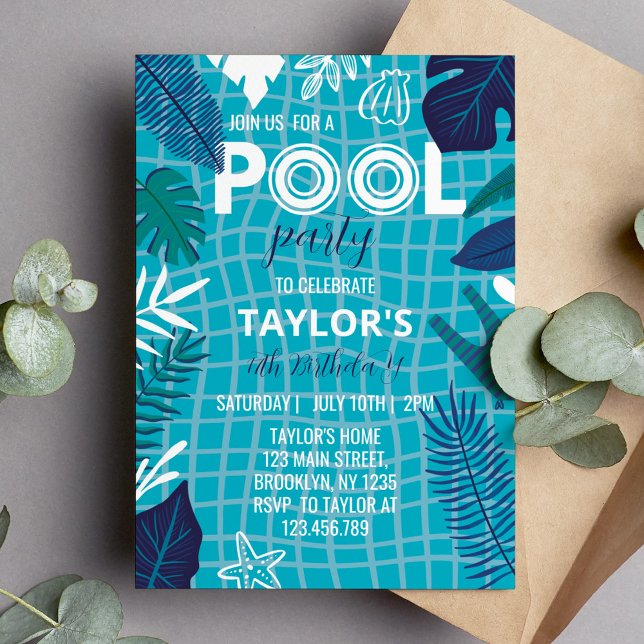 Cool Tropical Pool Boy Birthday Invitation (Creator Uploaded)