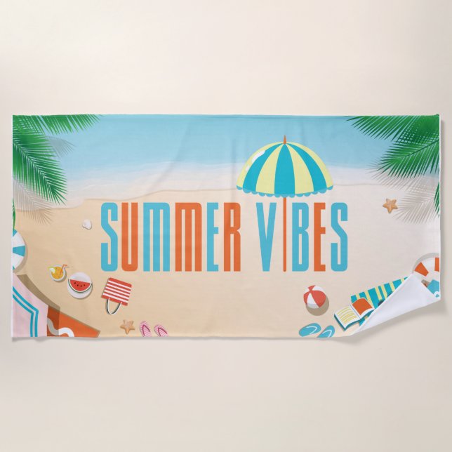 Cool Tropical Summer Vibes Summer Beach Towel (Front)