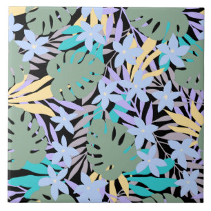 Cool Tropical Theme Pattern Floral Botanical Tile