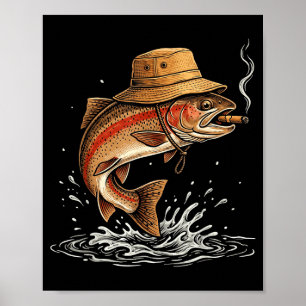 Cool trout fish smoking outdoor angler humour art  poster
