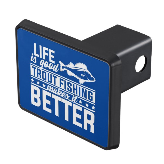 cool trout fishing word art  trailer hitch cover (Top Right)
