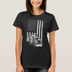 Cool Trucker For Men Dad Semi Truck Driver US Flag T-Shirt