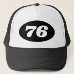 Cool trucker hat men's 76th Birthday party!<br><div class="desc">Cool trucker hat men's 76th Birthday party! Add your own custom age number. ie 70th 71st 72nd 73rd 74th 75th 76th 77th 78th 79th 80th etc. Cap with oval logo with year or age number. Fun accessory for men and women turning seventy six. Fun headwear for surprise parties. Great for...</div>