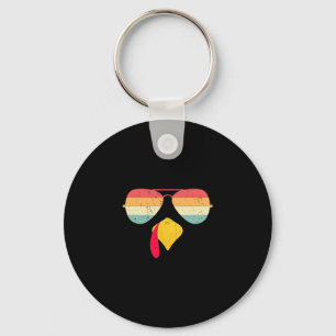 Cool Turkey Face With Sungles Funny Thanksgiving F Keychain