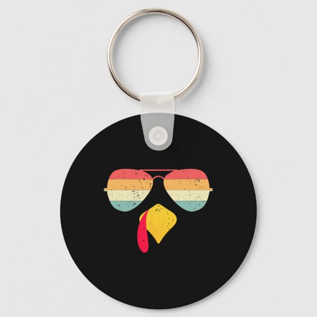 Cool Turkey Face With Sungles Funny Thanksgiving F Keychain (Front)