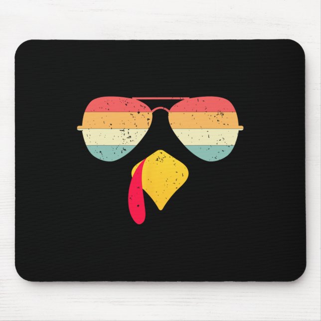 Cool Turkey Face With Sungles Funny Thanksgiving F Mouse Pad (Front)