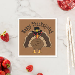 Cool Turkey Happy Thanksgiving Custom text Paper Napkin