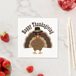 Cool Turkey Happy Thanksgiving Custom text Paper Napkin