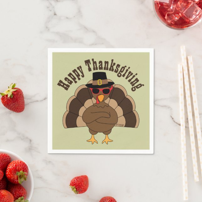 Cool Turkey Happy Thanksgiving Custom text Paper Napkin (Insitu)