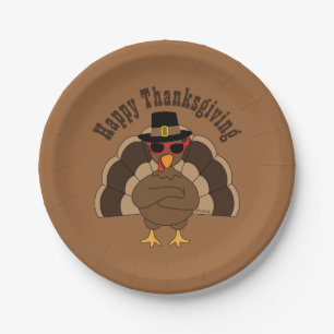 Cool Turkey Happy Thanksgiving fun Custom text Paper Plate