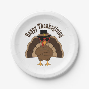 Cool Turkey Happy Thanksgiving fun Custom text  Paper Plate