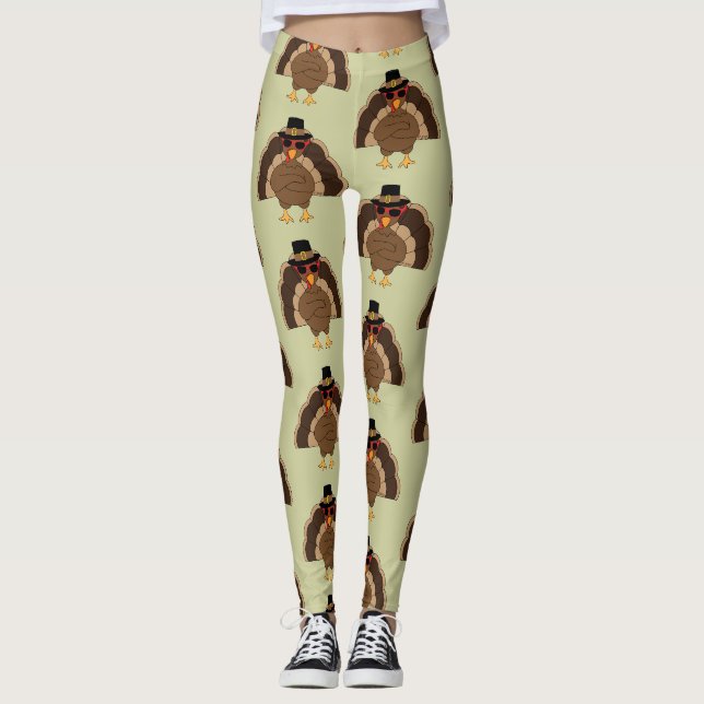 Cool Turkey sunglasses Happy Thanksgiving pattern Leggings (Front)