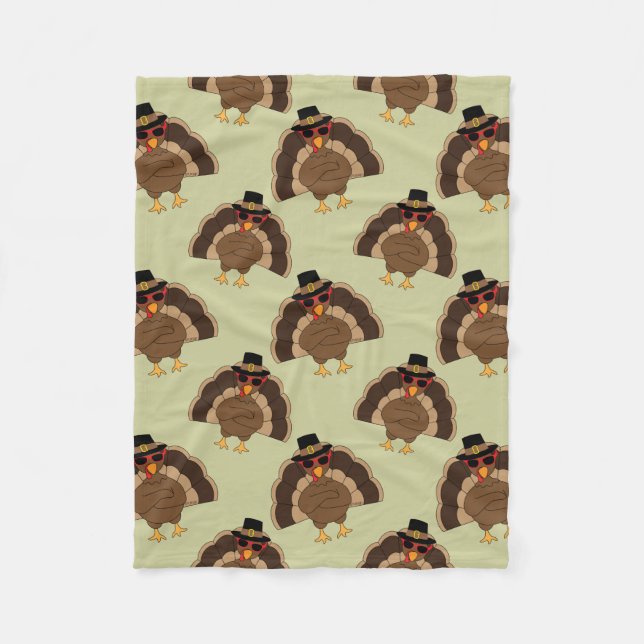 Cool Turkey Thanksgiving fun brown green pattern Fleece Blanket (Front)