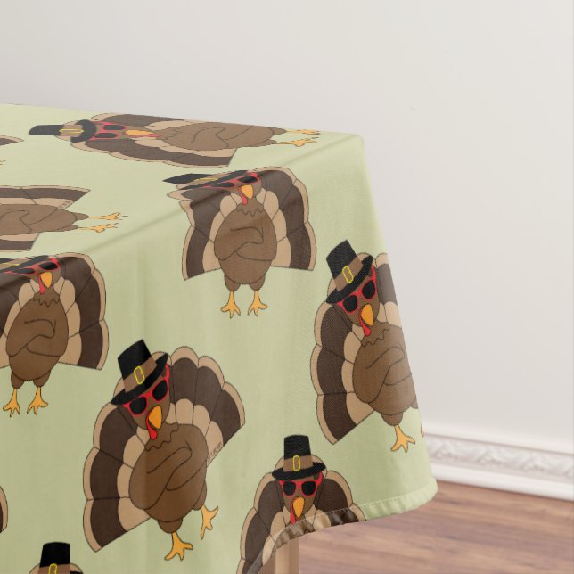 Cool Turkey Thanksgiving fun brown green pattern Tablecloth (In Situ)