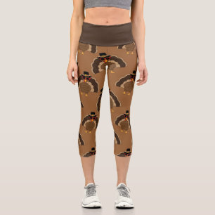 Cool Turkey Thanksgiving fun brown pattern Capri Leggings