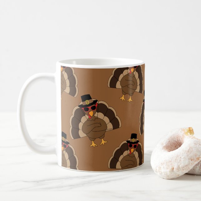 Cool Turkey Thanksgiving fun brown pattern Coffee Mug (With Donut)