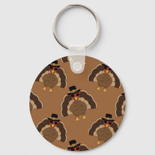 Cool Turkey Thanksgiving fun brown pattern Keychain