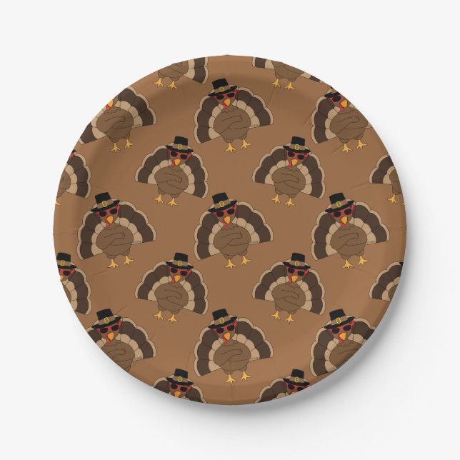 Cool Turkey Thanksgiving fun brown pattern Paper Plate (Front)