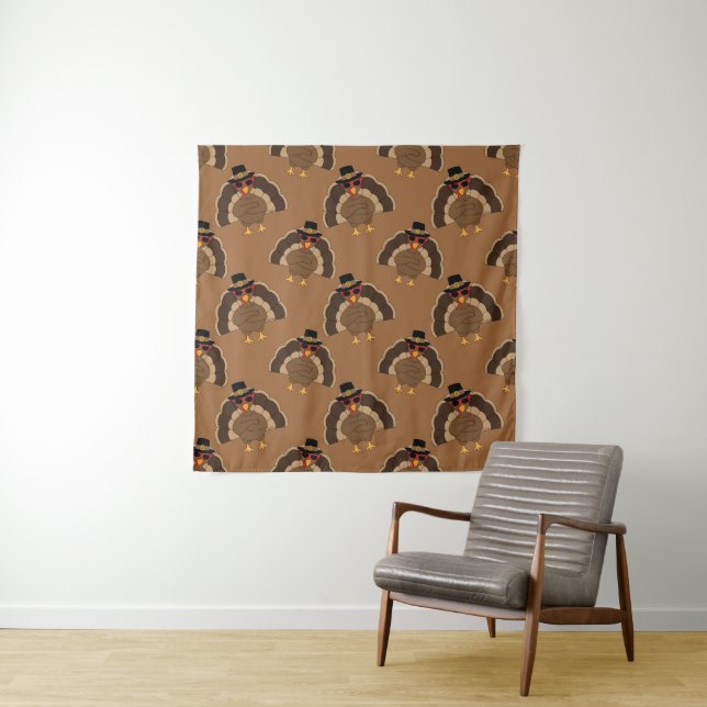 Cool Turkey Thanksgiving fun brown pattern Tapestry (In Situ)