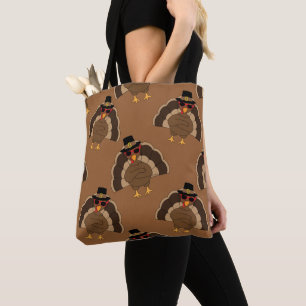 Cool Turkey Thanksgiving fun brown pattern Tote Bag