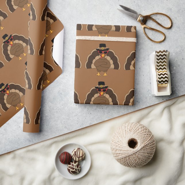 Cool Turkey Thanksgiving fun brown pattern  Wrapping Paper (Crafts)