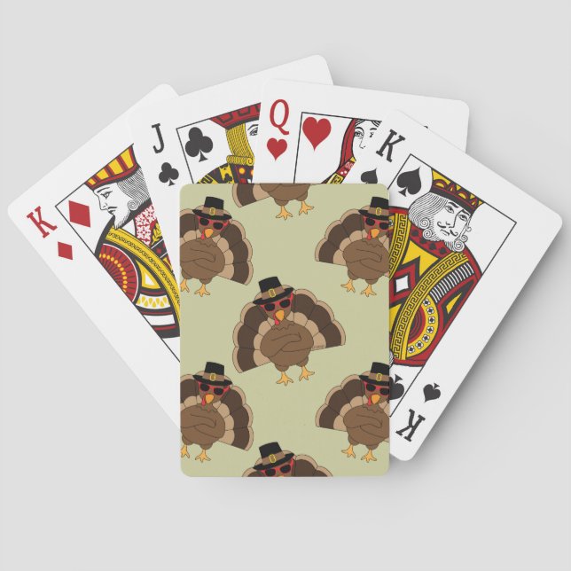 Cool Turkey Thanksgiving fun pattern Playing Cards (Back)
