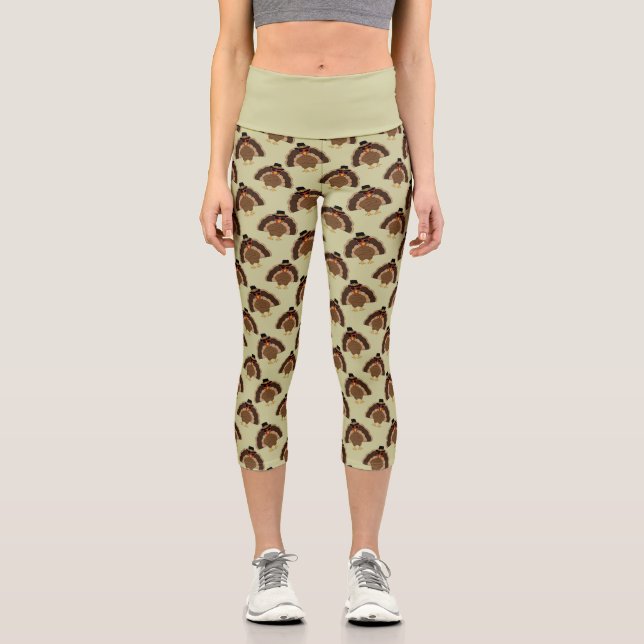 Cool Turkey w sunglasses Thanksgiving pattern Capri Leggings (Front)