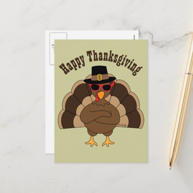 Cool Turkey with sunglasses Happy Thanksgiving Holiday Postcard (Front/Back In Situ)