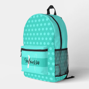 Cool Turquoise Colour - Cute Initial Name Monogram Printed Backpack
