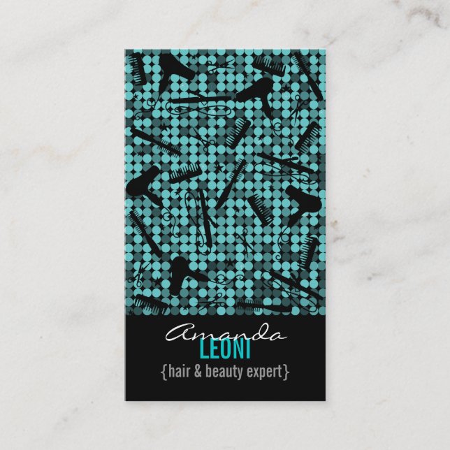 Cool Turquoise Salon de cheveux Glam Carte de visi (Devant)