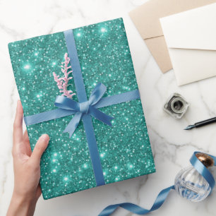 Cool Turquoise Sparkling Glittery Party Wrapping Paper
