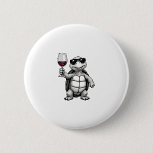 cool turtle drinking red wine art print_1 (1) 2 inch round button