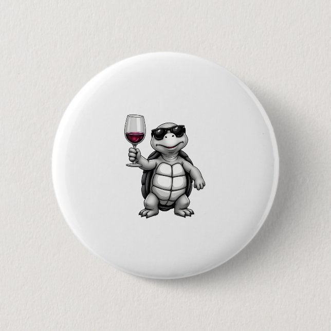 cool turtle drinking red wine art print_1 (1) 2 inch round button (Front)