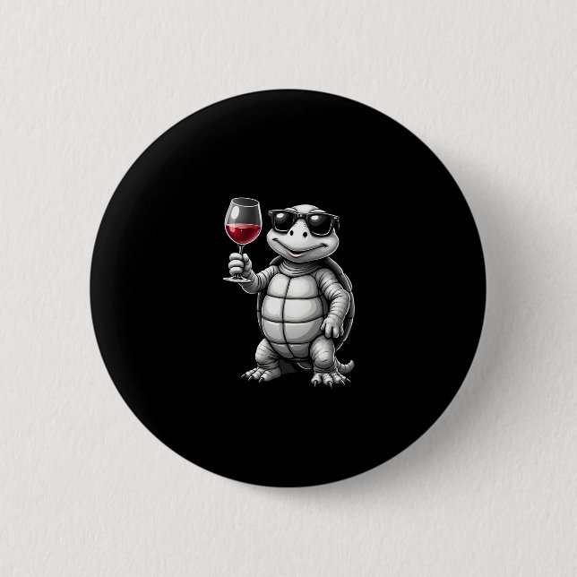 cool turtle drinking red wine art print_1 (1) 2 inch round button (Front)