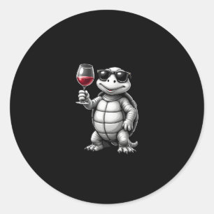 cool turtle drinking red wine art print_1 (1) classic round sticker