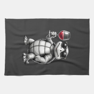 cool turtle drinking red wine art print_1 (1) kitchen towel